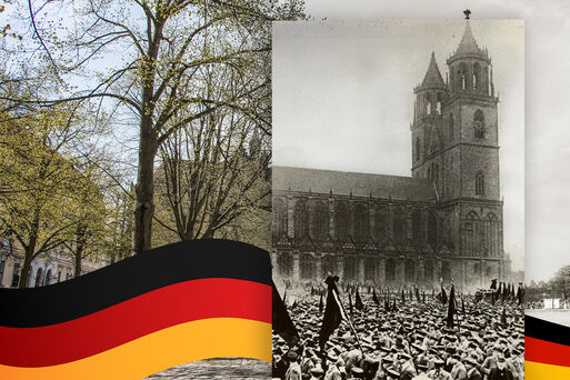 Bild vergrößern: Fotomontage: Der Domplatz 1924 und 2024