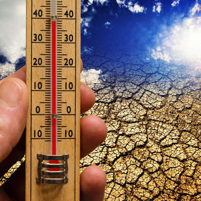 Bild vergrößern: Thermometer vor einer vertrockneten Erde