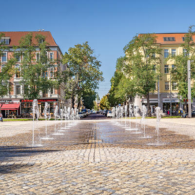 Das neugestaltete Wasserspiel auf dem Magdeburger Nicolaiplatz