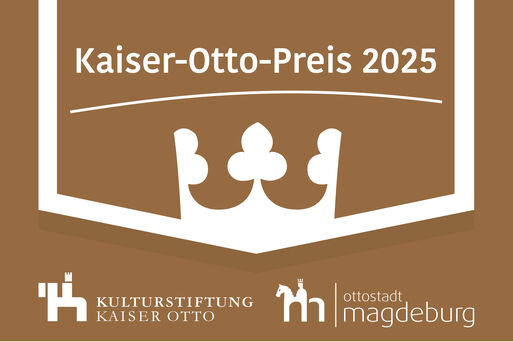 Weiße Krone vor braunem Grund mit der Aufschrift "Kaiser-Otto-Preis 2025"