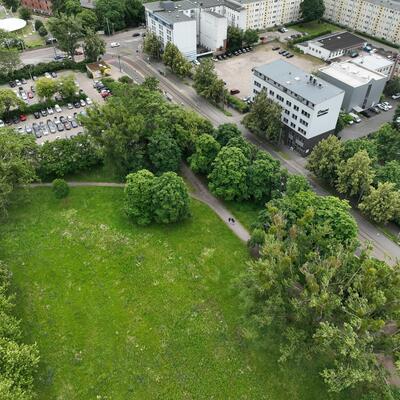 Luftaufnahme einer Drohne vom Baugelände IGS Willy Brandt Magdeburg