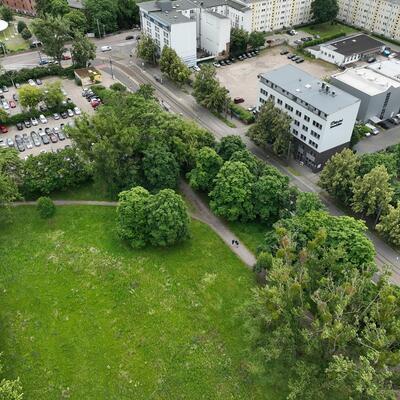 Luftaufnahme einer Drohne vom Baugelände IGS Willy Brandt Magdeburg